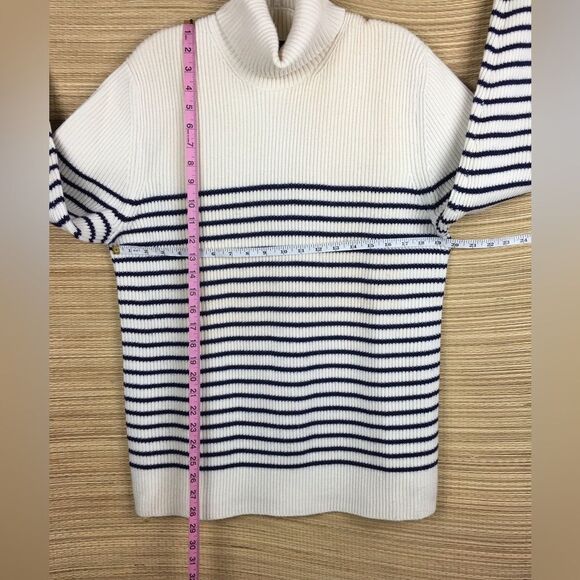 Bloomingdale’s Chunky Knit Striped Merino Wool Unisex Turtleneck Sweater Size L - Picture 9 of 9